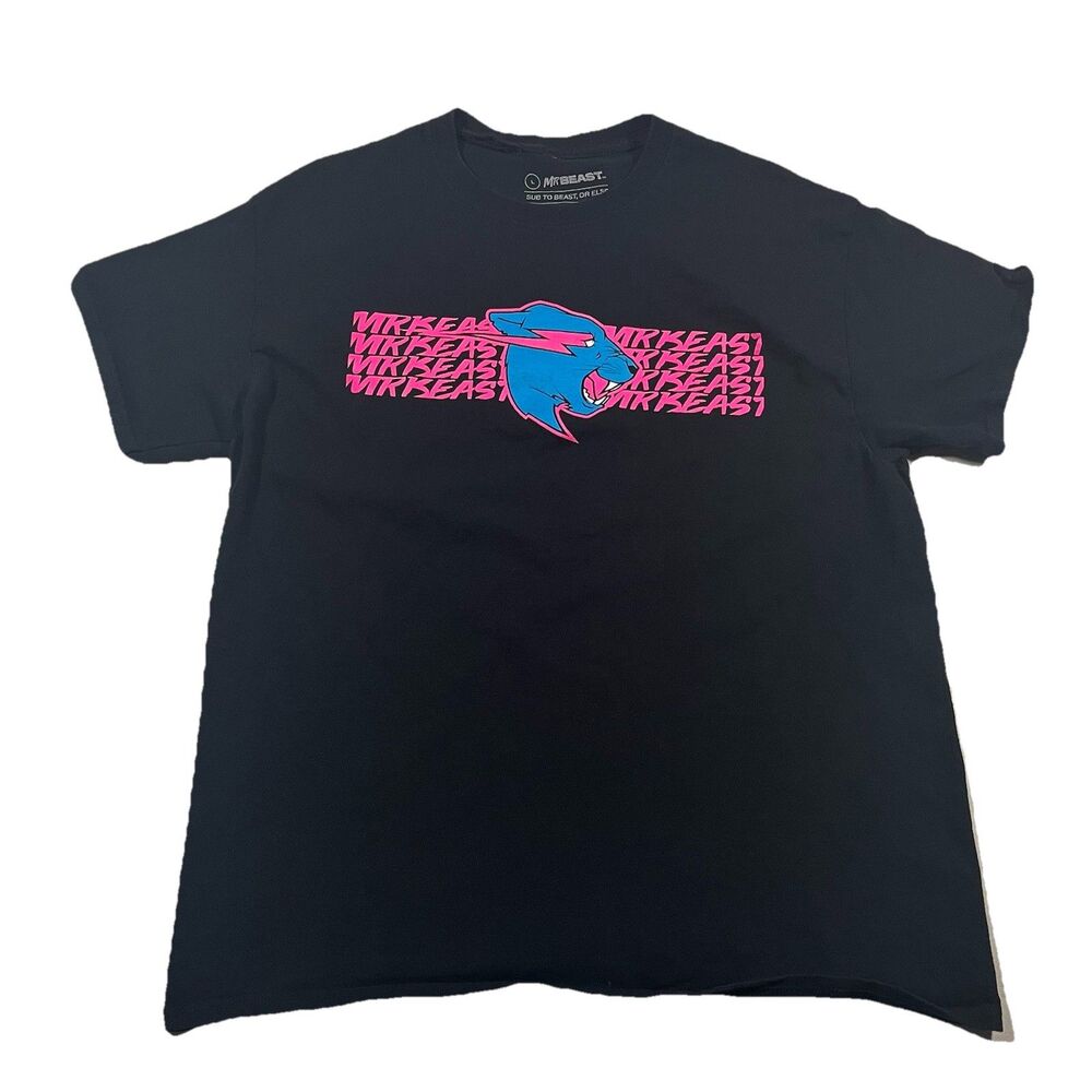 MrBeast Logo Graphic T Shirt Black Pink Blue Men’s Large